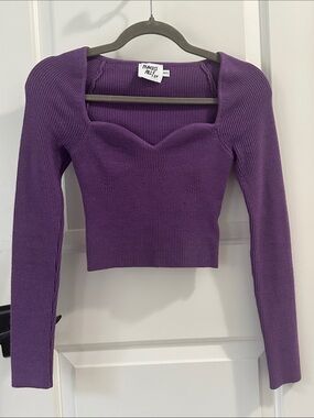 Princess Polly Purple Ribbed Sweetheart Long Sleeve Crop Top